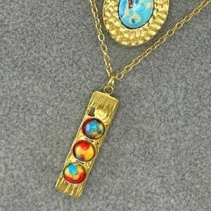 Colorful Stone Gold Bar Pendant Necklace